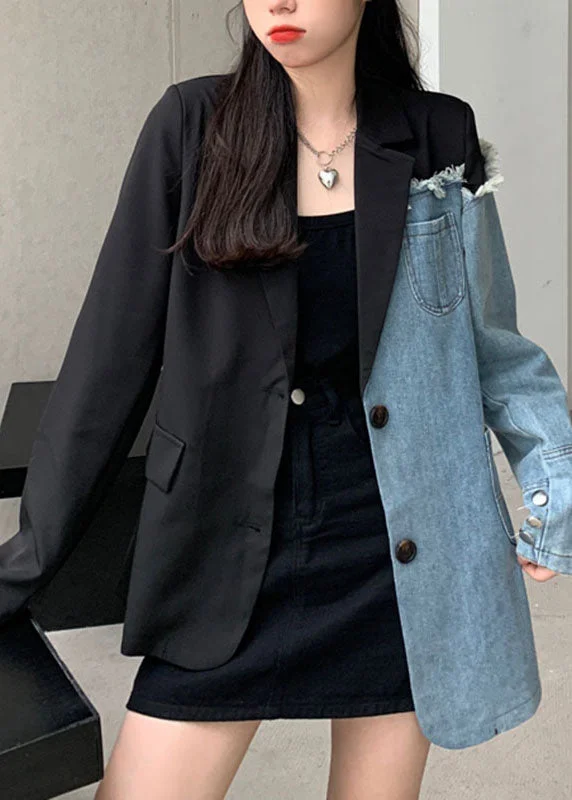 DIY Black Notched Pockets Asymmetrical Denim Patchwork Coats Long Sleeve Hooded Puffer Anorak DIY Black Notched Pockets Asymmetrical Denim Patchwork Coats Long Sleeve Hooded Puffer Anorak