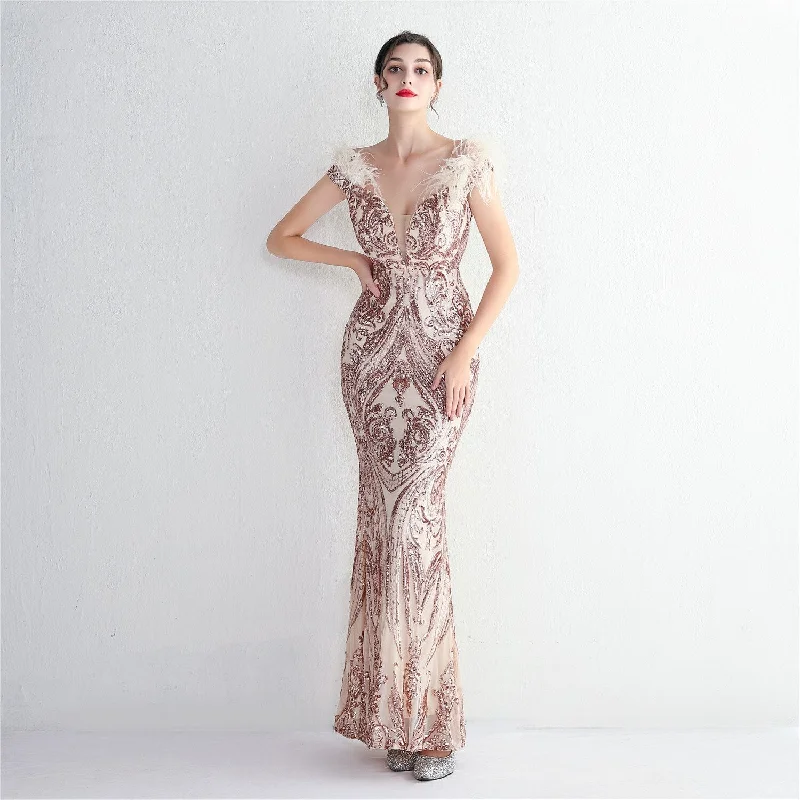 BerriesJam - Elegant Off Shoulder Sexy Sequin Mermaid Evening Dress Halter Neckline Beach BerriesJam - Elegant Off Shoulder Sexy Sequin Mermaid Evening Dress Halter Neckline Beach