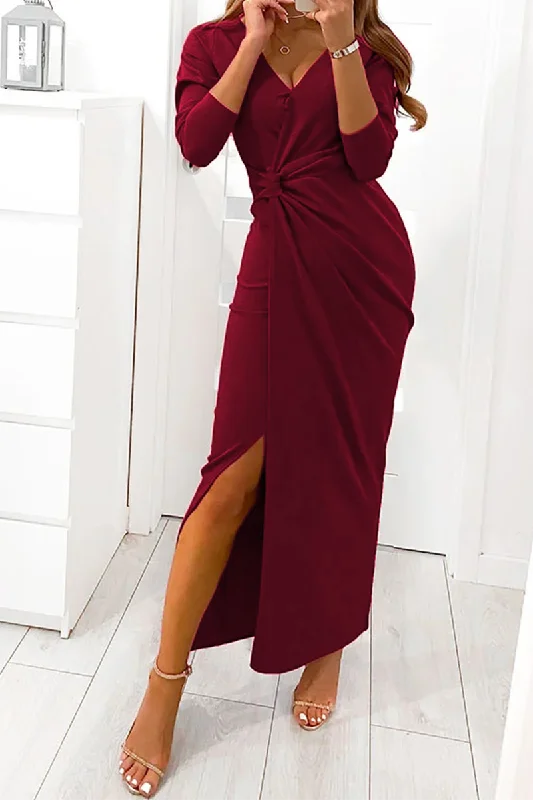 Elegant Solid Slit Fold V Neck Evening Dress Dresses(4 Colors) Tunics Luxurious premium Elegant Solid Slit Fold V Neck Evening Dress Dresses(4 Colors) Tunics Luxurious premium