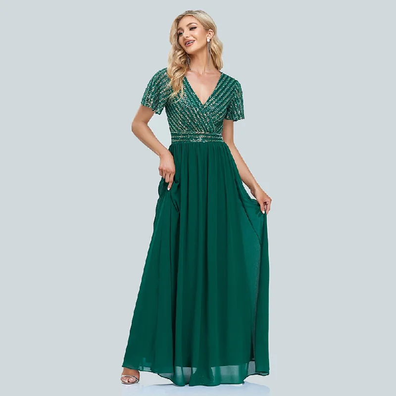 BerriesJam - Elegant V-Neck Sequins Chiffon Formal Evening Dress Cowl Neckline Elegant BerriesJam - Elegant V-Neck Sequins Chiffon Formal Evening Dress Cowl Neckline Elegant