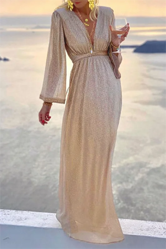 Fashion Elegant Solid Patchwork Fold V Neck Evening Dress Dresses(4 Colors) Tunics Practical durable Fashion Elegant Solid Patchwork Fold V Neck Evening Dress Dresses(4 Colors) Tunics Practical durable