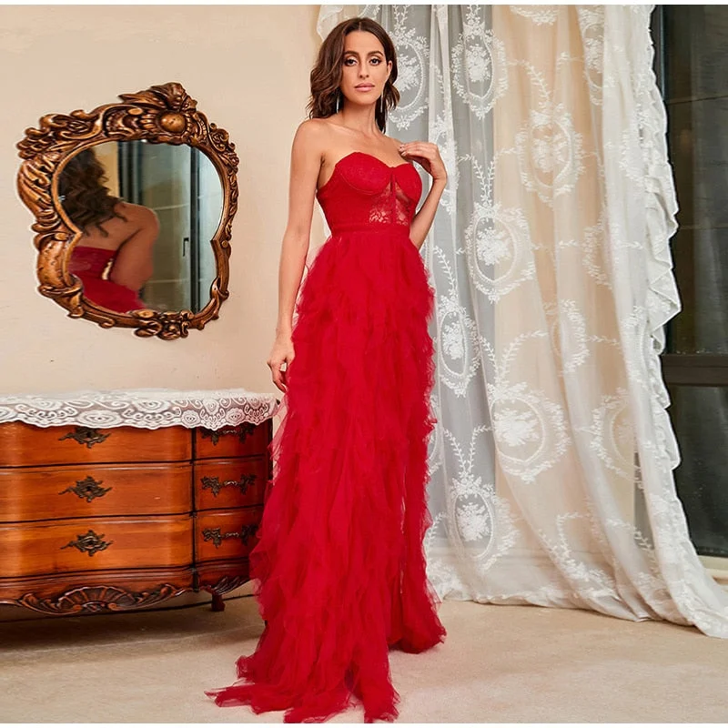 FashionSierra - Lace Mesh Off Shoulder High Waist Evening Dress Tunics Fleece cozy