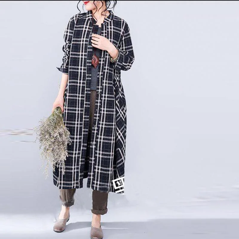 Fine black plaid linen fall coat oversize o neck Coats 2018 pockets linen Coats Warm Hooded Poncho Fine black plaid linen fall coat oversize o neck Coats 2018 pockets linen Coats Warm Hooded Poncho