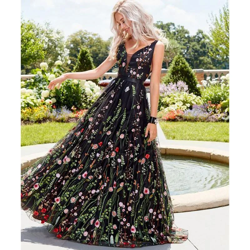 FashionSierra - Flower embroidery maxi dress Women Backless v neck long party dress Elegant sleeveless plunging mesh dress summer vestidos Turtleneck Neckline Stylish FashionSierra - Flower embroidery maxi dress Women Backless v neck long party dress Elegant sleeveless plunging mesh dress summer vestidos Turtleneck Neckline Stylish