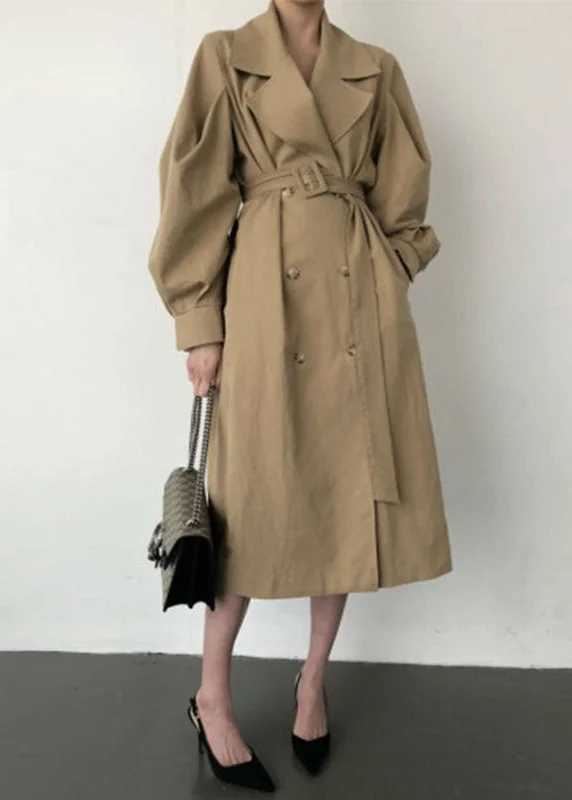 French Khaki Oversized Double Breast Cotton Trench Coats Spring Open-Knit Duster Coat French Khaki Oversized Double Breast Cotton Trench Coats Spring Open-Knit Duster Coat