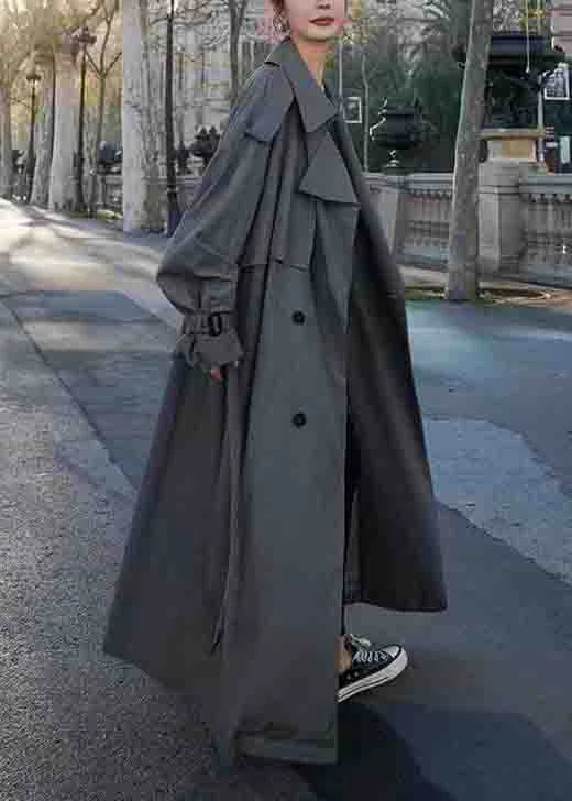 Grey Pockets Side Open Patchwork Cotton Long Trench Coats Peter Pan CollarLong Sleeve Stretch Fit Moto Jacket Grey Pockets Side Open Patchwork Cotton Long Trench Coats Peter Pan CollarLong Sleeve Stretch Fit Moto Jacket