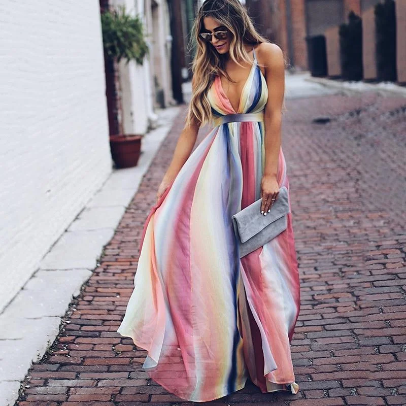 FashionSierra - Halter long chiffon dress Bohemian rainbow printed women maxi dress Fashion v neck club party dresses vestidos mujer Tunics Top Casual FashionSierra - Halter long chiffon dress Bohemian rainbow printed women maxi dress Fashion v neck club party dresses vestidos mujer Tunics Top Casual
