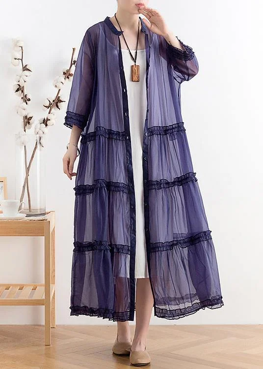 Mid-length sunscreen 2024 new thin Korean blue and purple fairy coat Luxe Satin Long Coat Mid-length sunscreen 2024 new thin Korean blue and purple fairy coat Luxe Satin Long Coat
