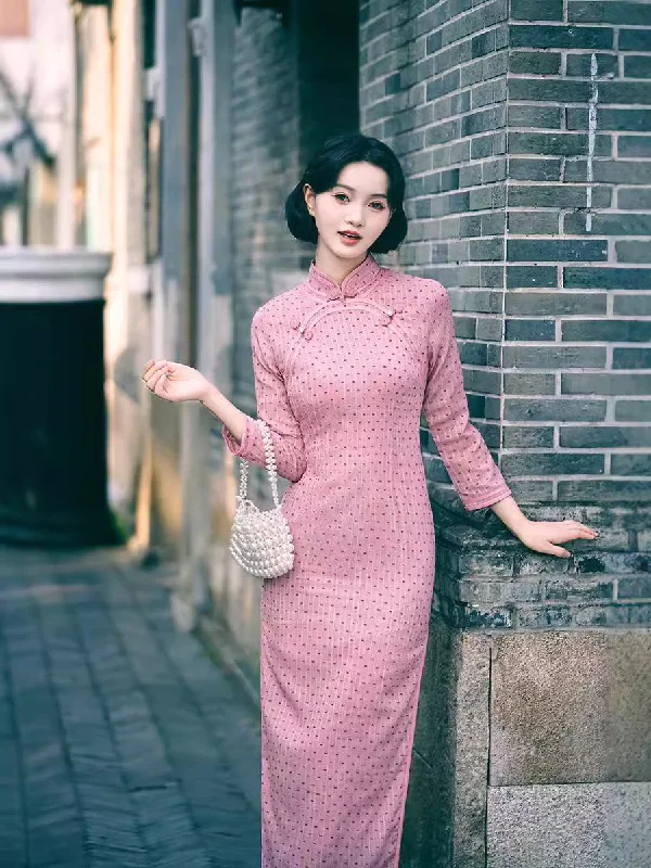 Modern Chinese Qipao, Evening Dresses, autumn qipao, 3/4 sleeve Bodycon Fitted Nightout