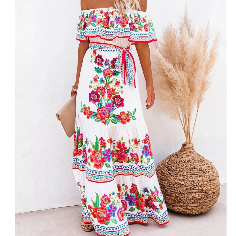 Amy Fashion - Long Floral Print Casual Elegant Party Dresses Tunics Occasion special Amy Fashion - Long Floral Print Casual Elegant Party Dresses Tunics Occasion special