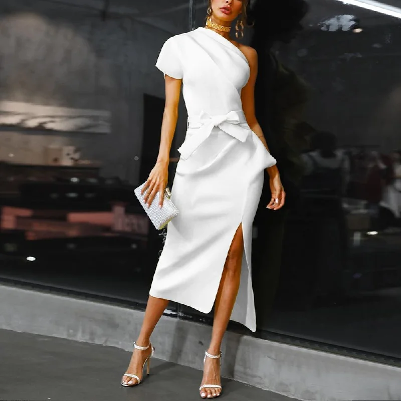 FashionSierra - One shoulder ruched irregular party dress Tunics Hiking breathable
