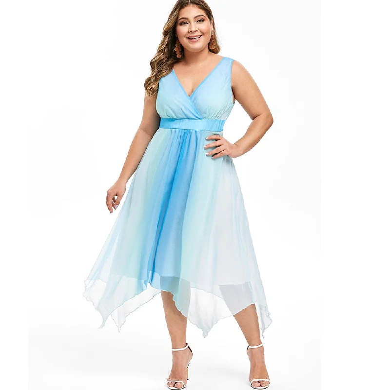 Rosegal Plus Size Ombre Color Handkerchief Dress Sleeveless V-Neck Party Dress Asymmetrical Elegant High Waist Maxi Dress Tunics Winter warm Rosegal Plus Size Ombre Color Handkerchief Dress Sleeveless V-Neck Party Dress Asymmetrical Elegant High Waist Maxi Dress Tunics Winter warm