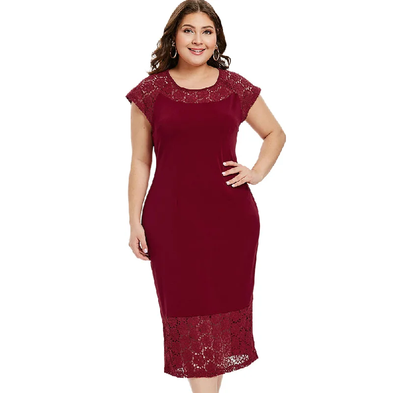 Rosegal Plus Size Party Dress Summer Cap Sleeve Lace Panel Dress Sexy O Collar Maxi Dress Brief Short Sleeves Robe Vestidos 6XL Tunics Seasonal trendy Rosegal Plus Size Party Dress Summer Cap Sleeve Lace Panel Dress Sexy O Collar Maxi Dress Brief Short Sleeves Robe Vestidos 6XL Tunics Seasonal trendy