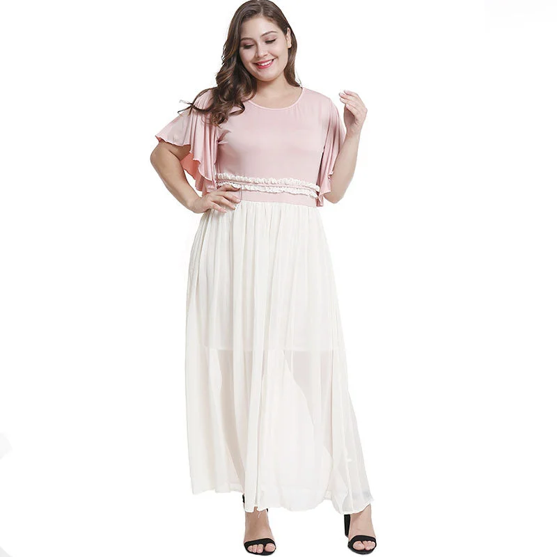 Rosegal Plus Size Women Sweet Maxi Dress Splicing Round Collar Casual Short Flare Sleeve Dress Empire Holiday Party Dress Robe Tunics Office stylish Rosegal Plus Size Women Sweet Maxi Dress Splicing Round Collar Casual Short Flare Sleeve Dress Empire Holiday Party Dress Robe Tunics Office stylish