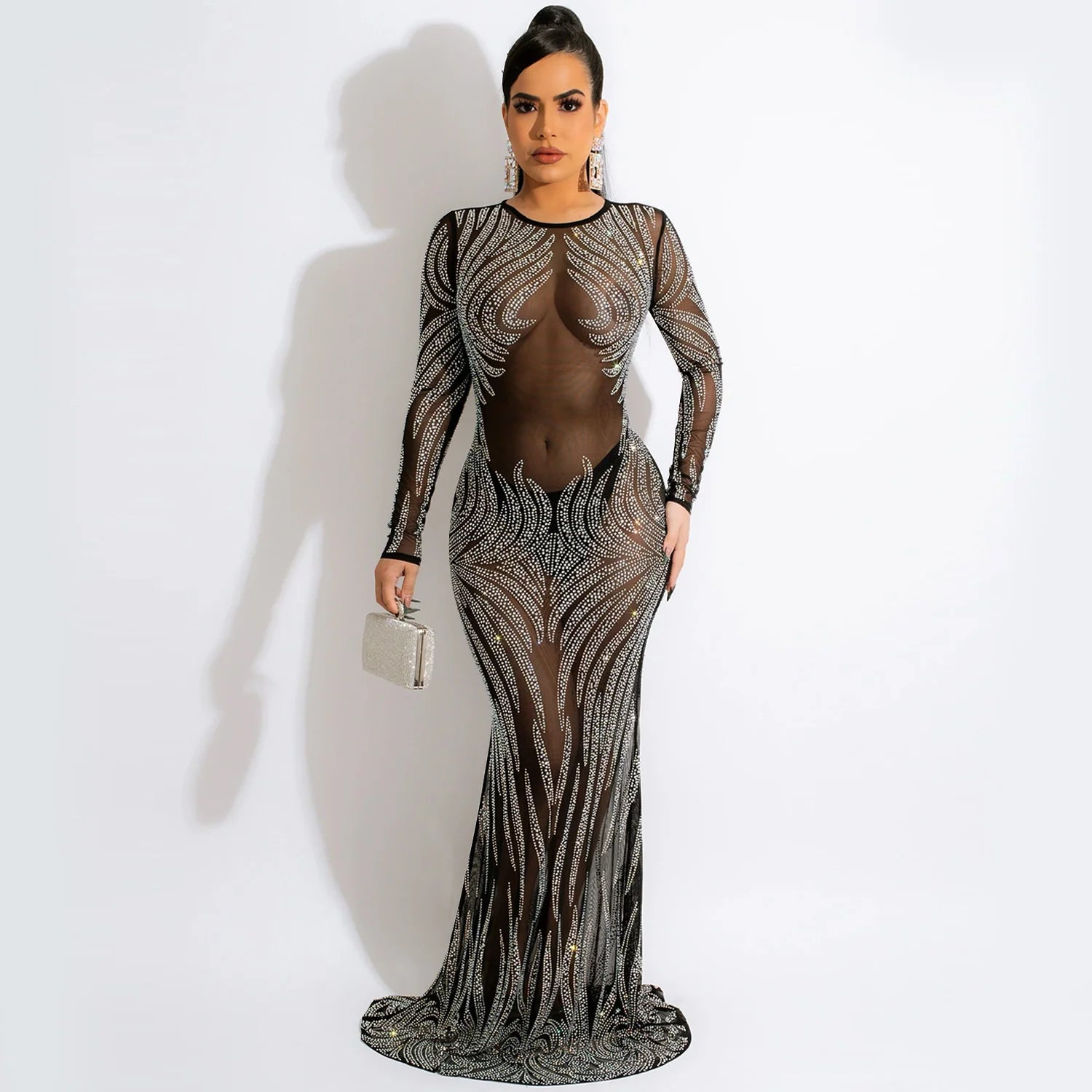 Sexy Evening Club Party Dress Women Autumn Long Sleeve Mesh Maxi Dress Boatneck Modish Everyday Sexy Evening Club Party Dress Women Autumn Long Sleeve Mesh Maxi Dress Boatneck Modish Everyday