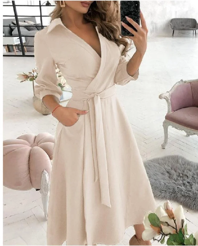 Sexy Irregular Hemline Dress - Women's Deep V-neck Party Dress with Long Sleeves Tunics Bestseller popular Sexy Irregular Hemline Dress - Women's Deep V-neck Party Dress with Long Sleeves Tunics Bestseller popular