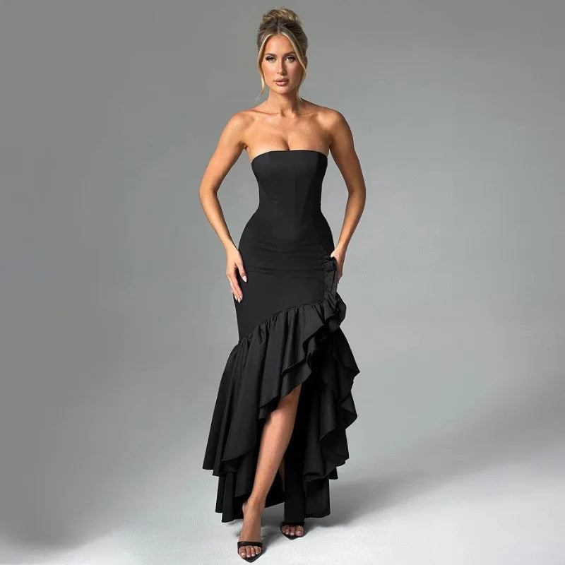 Sexy Ruffles Club Party Dress Women Summer High Split Bodycon Maxi Dress Tunics Short Trendy Sexy Ruffles Club Party Dress Women Summer High Split Bodycon Maxi Dress Tunics Short Trendy