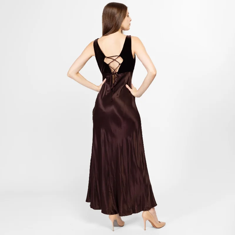 Sm-Med 90s Rampage Chocolate Brown Low Back Lace Up Maxi Party Dress Size 7 Tunics Summer linen Sm-Med 90s Rampage Chocolate Brown Low Back Lace Up Maxi Party Dress Size 7 Tunics Summer linen