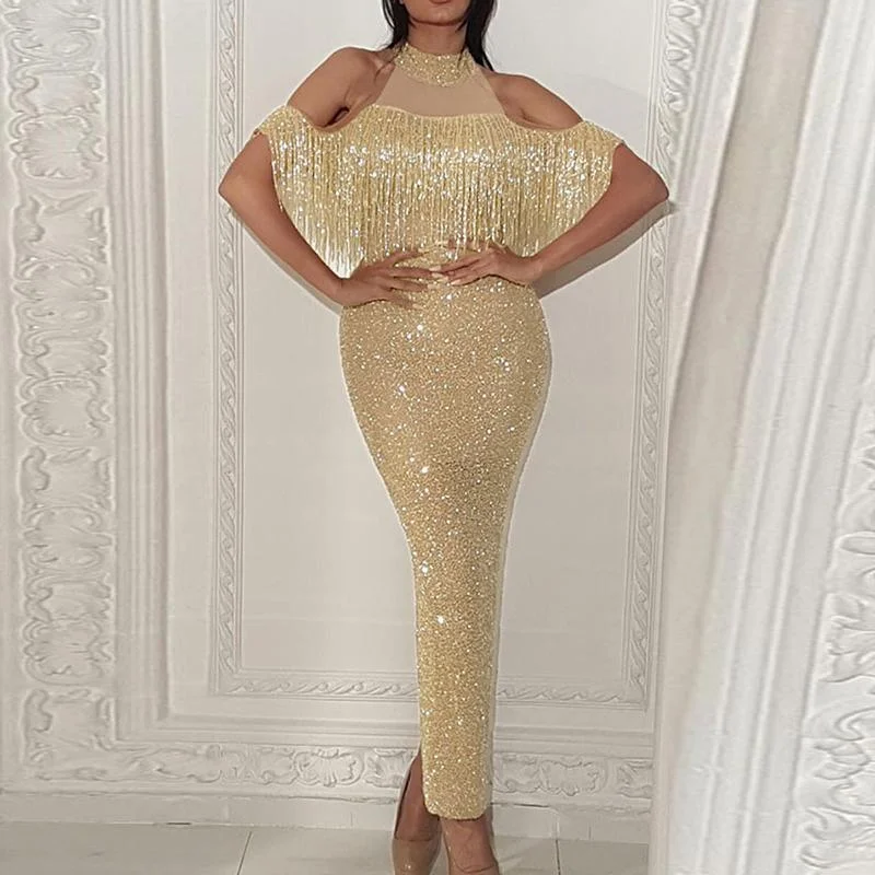FashionSierra - Tassel designed glittering maxi dress women Halter bodycon party dress Summer Slim fit shinny dresses robe femme Tunics Plaid country FashionSierra - Tassel designed glittering maxi dress women Halter bodycon party dress Summer Slim fit shinny dresses robe femme Tunics Plaid country