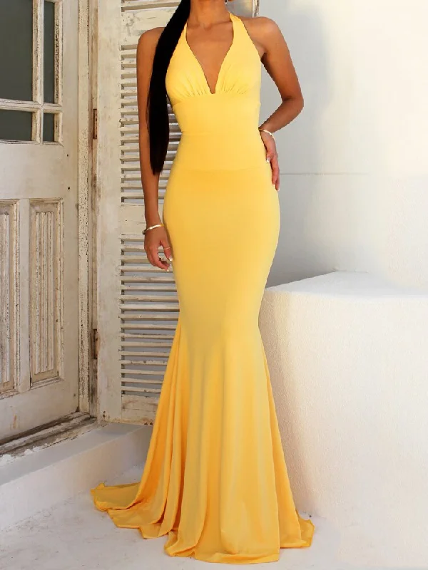 BerriesJam - 2024 V Neck Open Back Bandage Sleeveless Mermaid Party Dress Crew Neckline Sporty BerriesJam - 2024 V Neck Open Back Bandage Sleeveless Mermaid Party Dress Crew Neckline Sporty