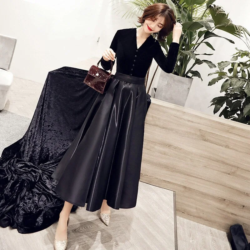 wei yin Black Velvet Evening Dresses 2022 New Sexy Long V-neck Long Sleeve Vintage Cheap Formal Dresses for Women WY1547 Tunics Brand named wei yin Black Velvet Evening Dresses 2022 New Sexy Long V-neck Long Sleeve Vintage Cheap Formal Dresses for Women WY1547 Tunics Brand named