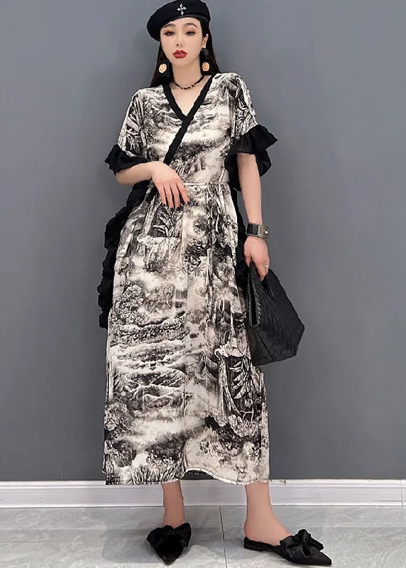 White Print Chiffon Party Dress V Neck Ruffled Butterfly Sleeve Tunics Recommended stylist White Print Chiffon Party Dress V Neck Ruffled Butterfly Sleeve Tunics Recommended stylist