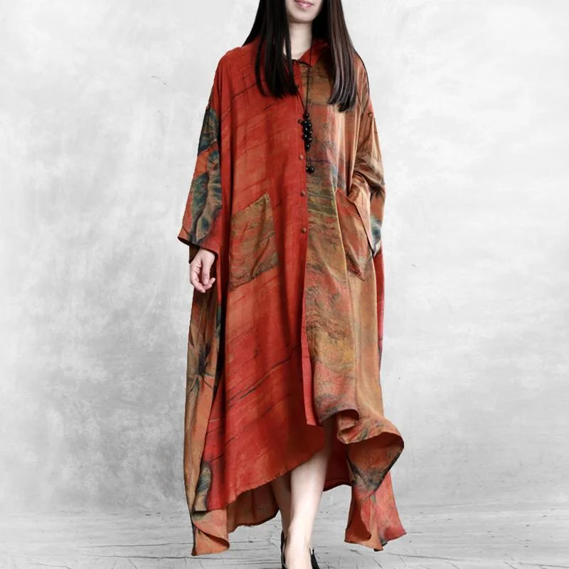 Women asymmetric pockets Plus Size clothes For orange print loose coats Soft Thermal Overcoat Women asymmetric pockets Plus Size clothes For orange print loose coats Soft Thermal Overcoat