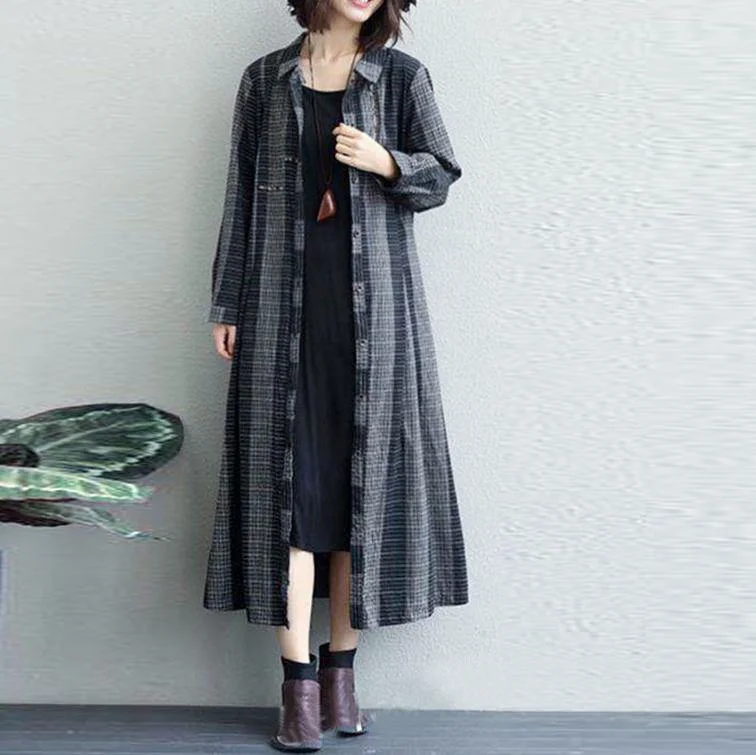 women black plaid coats plus size lapel collar outwear wild coat Knit Longline Duster women black plaid coats plus size lapel collar outwear wild coat Knit Longline Duster