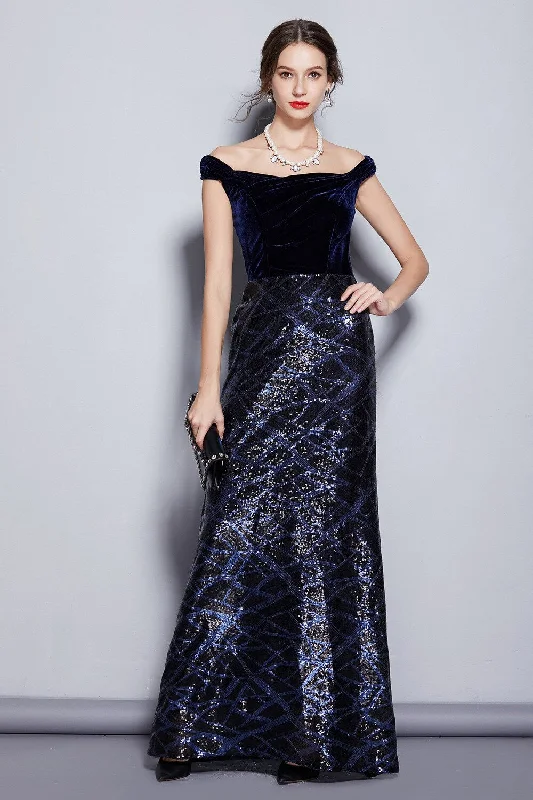 FashionSierra - Cap Sleeves Velour Bodice Patchwork Sequined Elegant Long Party Dresses Tunics Velvet soft FashionSierra - Cap Sleeves Velour Bodice Patchwork Sequined Elegant Long Party Dresses Tunics Velvet soft