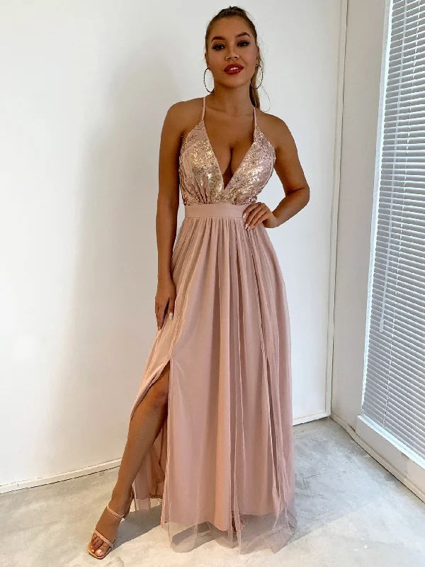 FashionSierra - Elegant Sequins Mesh Stitching Long Party Dress Tunics Yoga stretchy