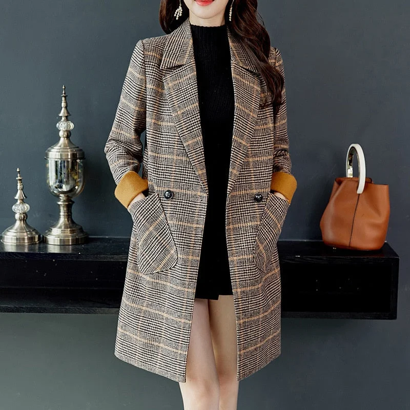 2019 Autumn Winter Wool Women Plaid Pockets Blends Office Work Long Coats Fashion Brand Lady Slim Lapel Long Sleeve Blends Sexy Sleeveless Puffer Vest 2019 Autumn Winter Wool Women Plaid Pockets Blends Office Work Long Coats Fashion Brand Lady Slim Lapel Long Sleeve Blends Sexy Sleeveless Puffer Vest