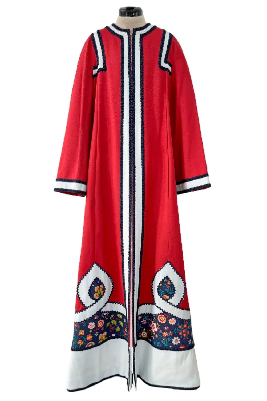 One of Two Identical 1970s Malcolm Starr Red Zipper Front Coats w Applique & Braiding Detail SZ MED Reversible Quilted Jacket One of Two Identical 1970s Malcolm Starr Red Zipper Front Coats w Applique & Braiding Detail SZ MED Reversible Quilted Jacket