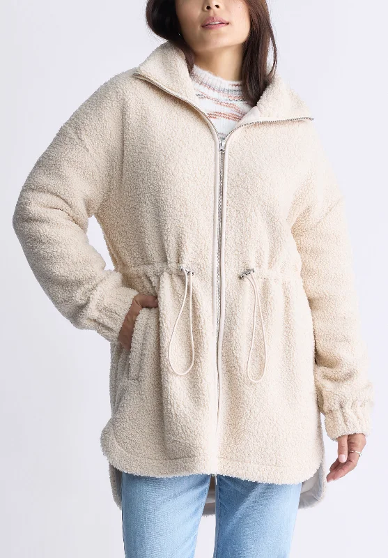 Citra Women's Cinch-Waist Full-Zip Sherpa Coat, Oatmeal - JK0038F Recycled Down Jacket Citra Women's Cinch-Waist Full-Zip Sherpa Coat, Oatmeal - JK0038F Recycled Down Jacket