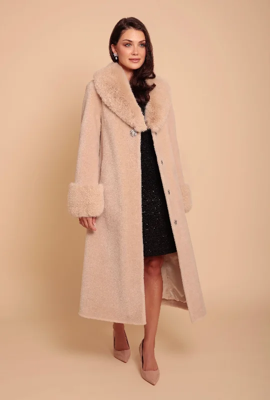 'Sunset Boulevard' Long Wool Coat with Faux Fur Collar in Cammello Belted Crossover Blazer 'Sunset Boulevard' Long Wool Coat with Faux Fur Collar in Cammello Belted Crossover Blazer