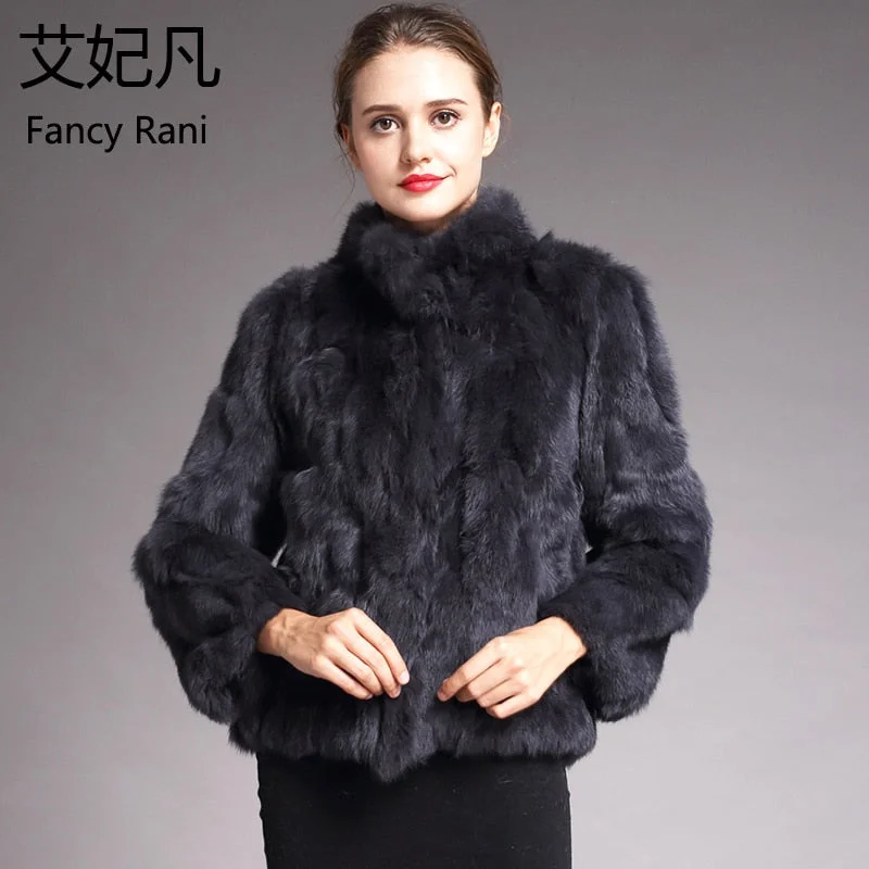 Women Genuine Rabbit Fur Coats Solid Female Stand Collar Rex Rabbit Open-Knit Duster Coat Women Genuine Rabbit Fur Coats Solid Female Stand Collar Rex Rabbit Open-Knit Duster Coat