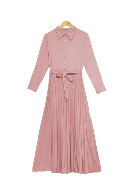 BUTTONED PLEATED DRESS BD346 Square Neckline Feminine