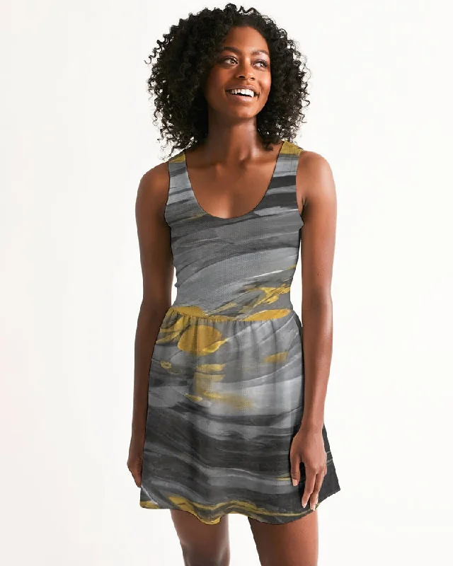 Black Sister Collection [Part 1 ] Women's All-Over Print Scoop Neck Skater Dress Tunics Versatile functional