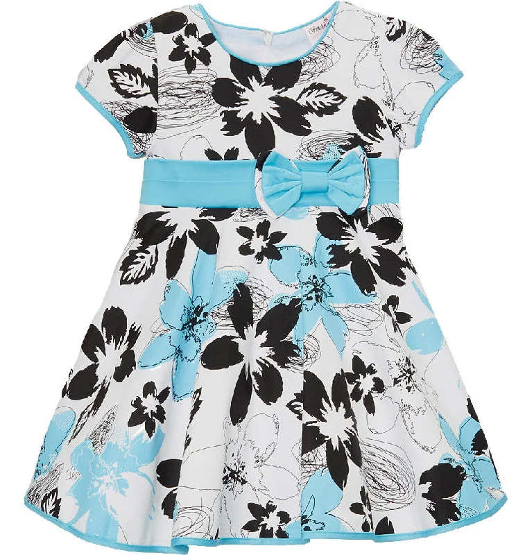 Blue/Black Flower Cotton Dress Turtleneck Neckline Stylish