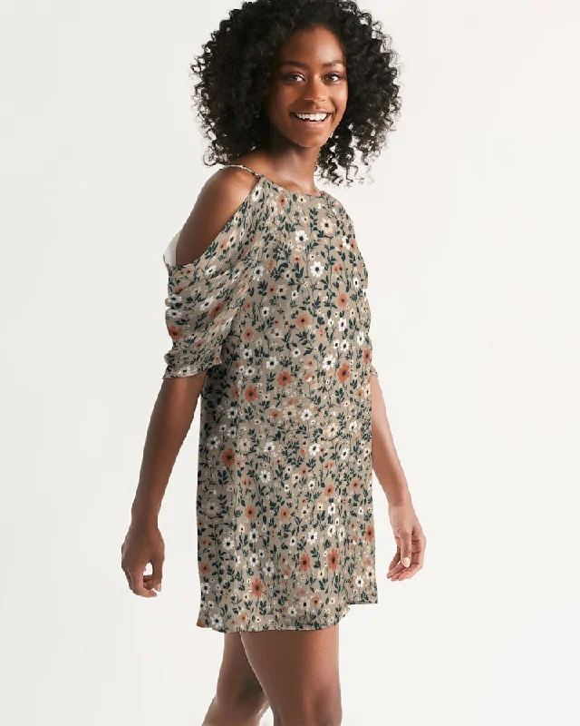 Busy and pretty Women's All-Over Print Open Shoulder A-Line Dress Tunics Sophisticated sleek