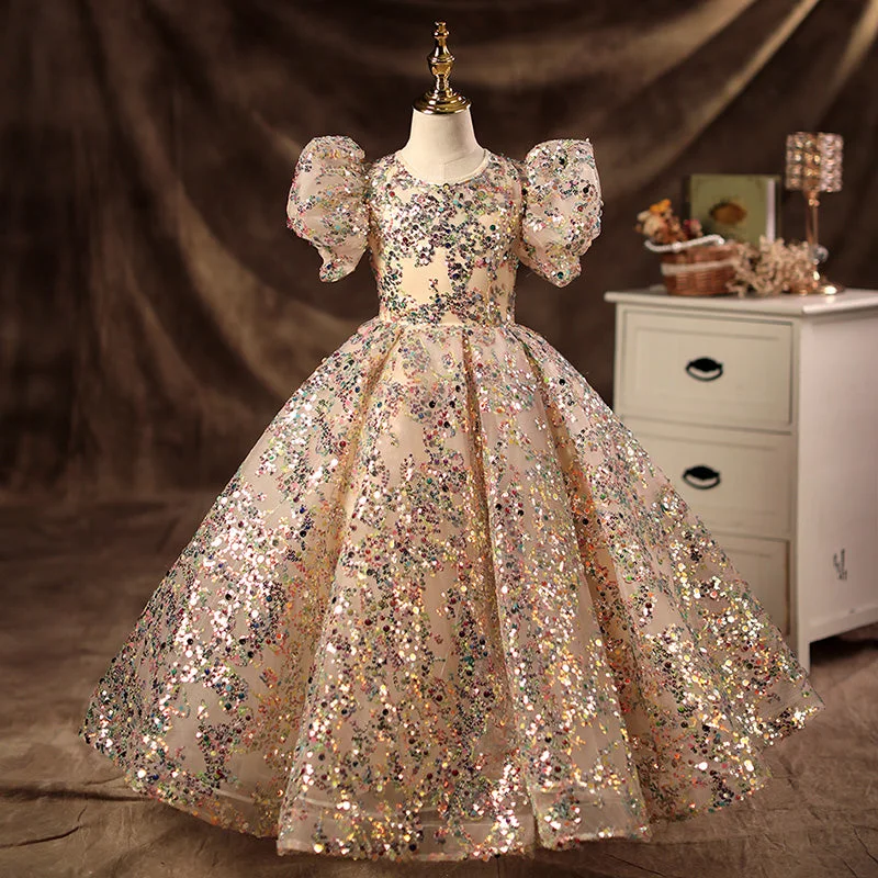 First Communion Dress Girl Pageant Princess Dress Dress Baby Girl Summer Gorgeous Puff Sleeve Sequin Formal Dress Tunics Prom sequined First Communion Dress Girl Pageant Princess Dress Dress Baby Girl Summer Gorgeous Puff Sleeve Sequin Formal Dress Tunics Prom sequined