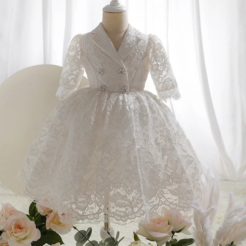 First Communion Dress Baby Girl Elegant Lace Flower Button Formal Princess Dress Tunics Vintage classic First Communion Dress Baby Girl Elegant Lace Flower Button Formal Princess Dress Tunics Vintage classic