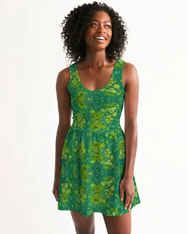 Green lush Repeat pattern Women's Scoop Neck Skater Dress Tunics Sophisticated sleek Green lush Repeat pattern Women's Scoop Neck Skater Dress Tunics Sophisticated sleek
