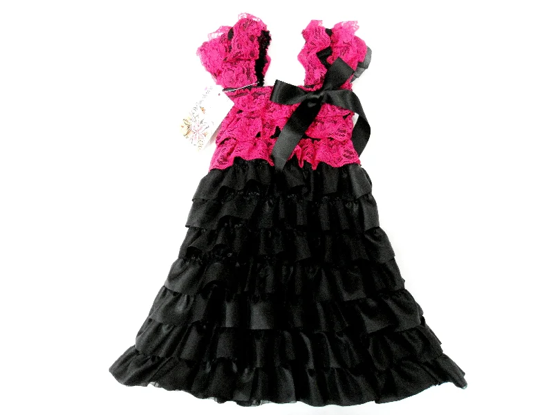 Hot Pink/Black Ruffle Petti Dress Maxi Flowy Bohemian