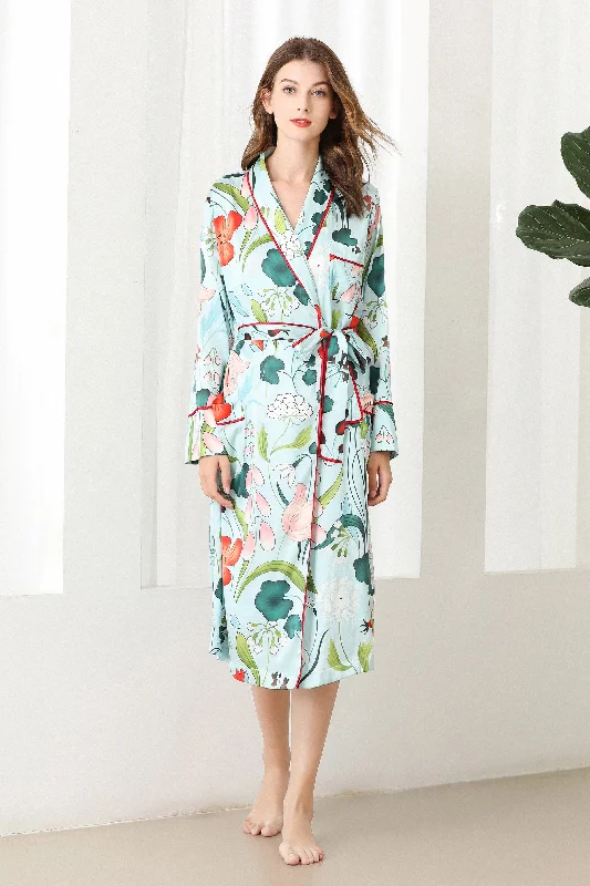 Lykke Home | 19 Momme Mulberry Silk Floral Robe Dressing Gown Tunics Timeless classic Lykke Home | 19 Momme Mulberry Silk Floral Robe Dressing Gown Tunics Timeless classic