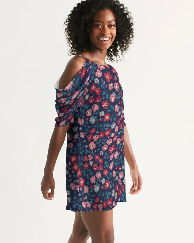 Midnight blue pretty glance. Women's All-Over Print Open Shoulder A-Line Dress Tunics Sophisticated sleek Midnight blue pretty glance. Women's All-Over Print Open Shoulder A-Line Dress Tunics Sophisticated sleek