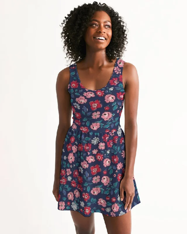 Midnight blue pretty glance. Women's All-Over Print Scoop Neck Skater Dress Floral Print girly Midnight blue pretty glance. Women's All-Over Print Scoop Neck Skater Dress Floral Print girly