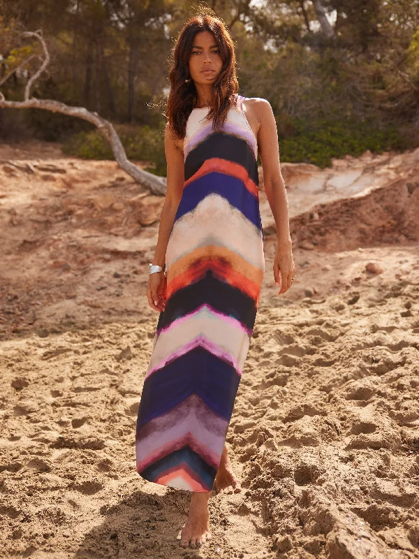 Multi Chevron Stripe Print Dress Tunics Stylish elegant
