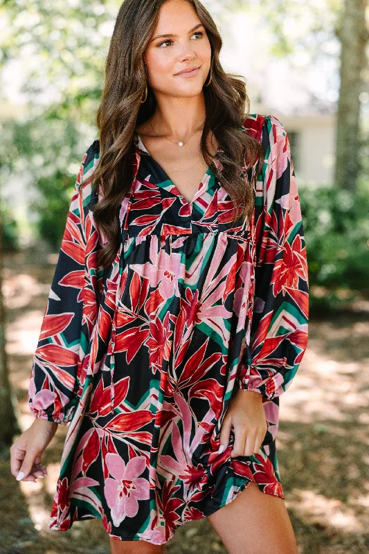On The Way Black Floral Babydoll Dress Tunics Velvet soft