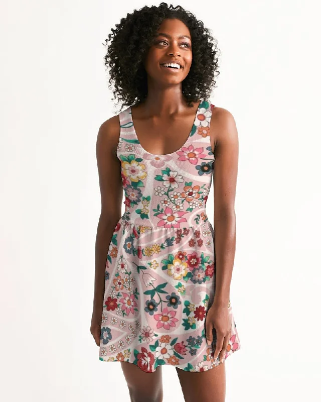 Pink abstract Pretty Sisters Women's All-Over Print Scoop Neck Skater Dress Cowl Neckline Elegant Pink abstract Pretty Sisters Women's All-Over Print Scoop Neck Skater Dress Cowl Neckline Elegant