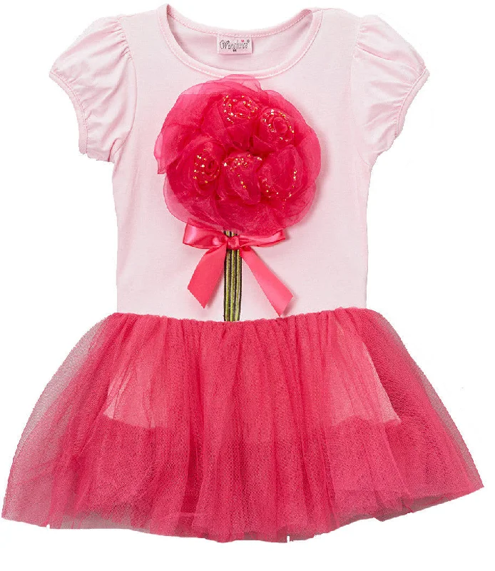 Pink/Hot Pink With Organy Flower Dress Boatneck Modish Everyday